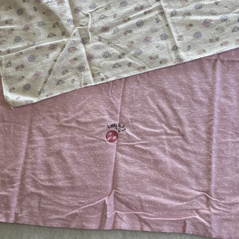 Vintage Baby Receiving Blankets Nursery‎ Decor Pink Butterfly Lady Bug Lot of 2